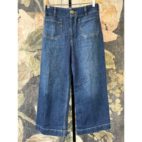 Anthropologie The Colette Denim Cropped Wide-Leg Jeans by Maeve Size 28 - Picture 6 of 9